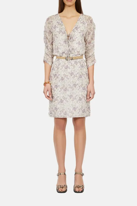 The Kooples Short Dress With 3/4 Sleeves Ecru/mauvechalk Maat: 38 | Blousejurken Outlet | Dames | Ecru