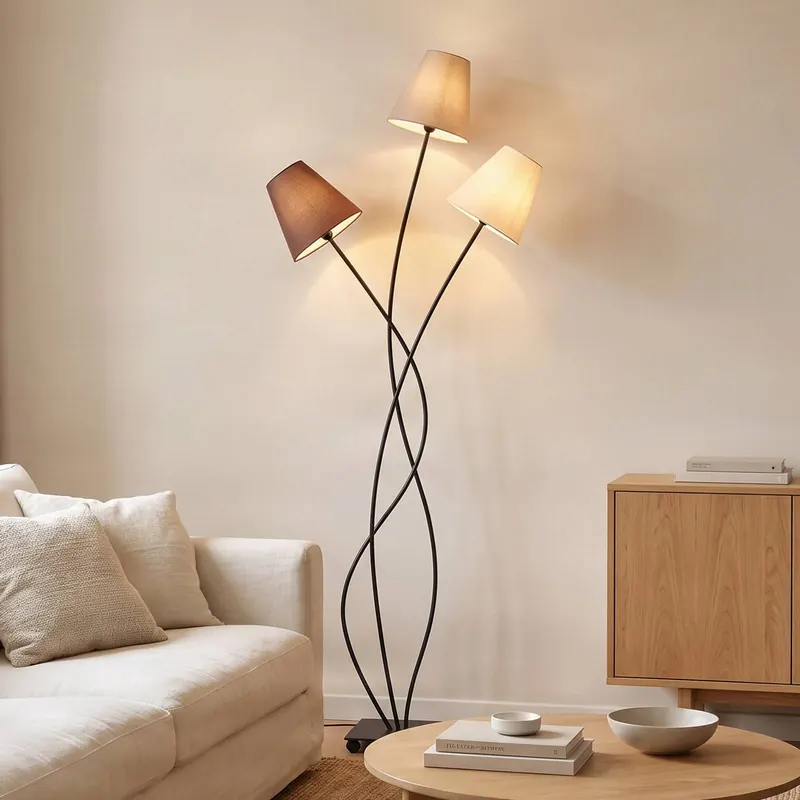 Lampa stojąca Lindby Melis, 130 cm, 3-punktowa, tekstylna
