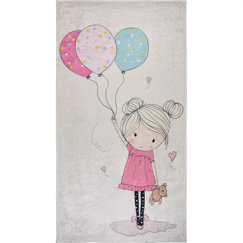 Różowo-kremowy dywan dziecięcy odpowiedni do prania 100x160 cm Girl & Baloons – Vitaus