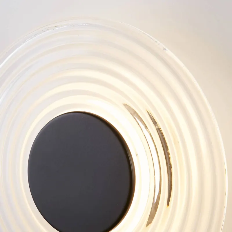 Kinkiet LED Cleo, przezroczysty/czarny matowy, Ø 30 cm, szkło