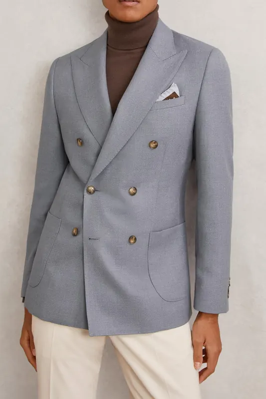 Reiss Db Peak Textured Blazer Airforce Blue Maat: 46 | Blazers Outlet | Heren | Blauw
