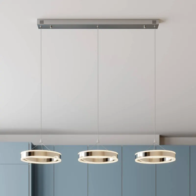 Lucande Lampa wisząca LED Lyani, 115cm, 3-punktowa, chrom, ściemniana