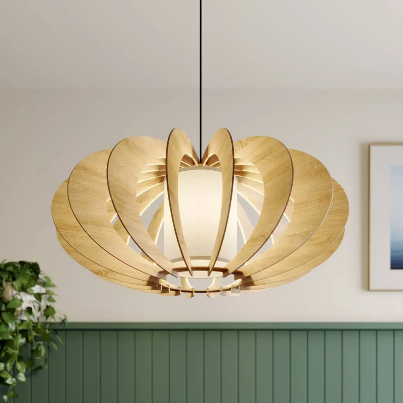 Żyrandol Modern A L z drewnianymi lamelami, Ø 60 cm