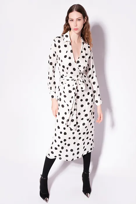 PINKO Ausilia Abito Satin St. Pois C White/black Maat: 40 | Midi Jurken Outlet | Dames | Ecru