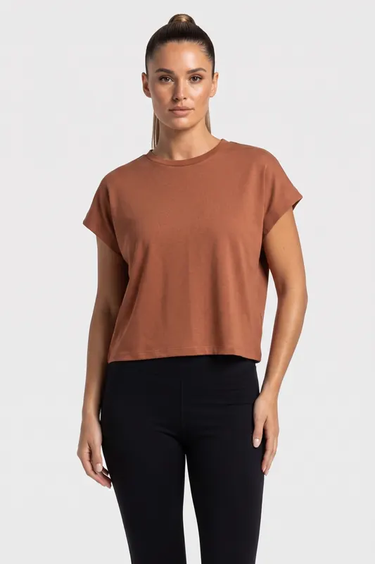 Summum Woman Top Boxy Washed Modal Pique Cacao Maat: XL | Tops Outlet | Dames | Bruin