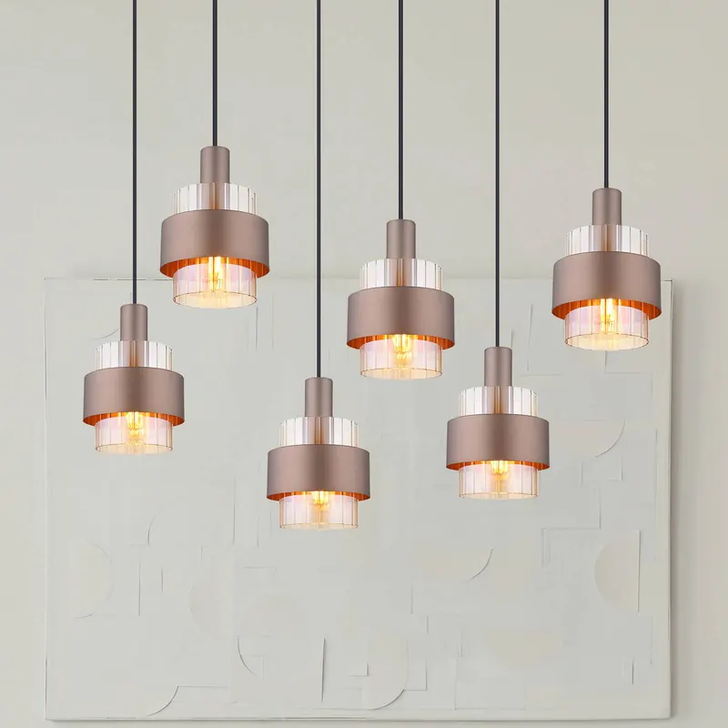 Lampa wisząca Milley, długość 96 cm, kolor brązowy, 6-punktowa, metalowa