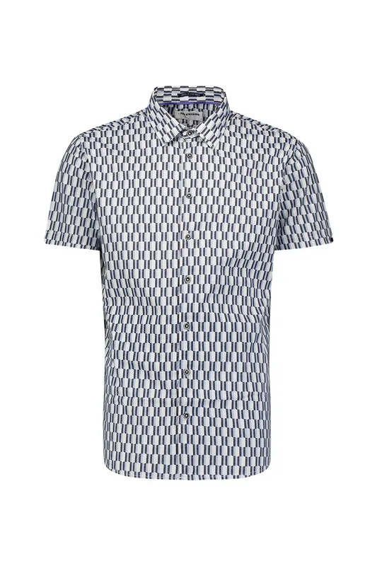 No Excess Shirt Short Sleeve Stretch Allover Printed Blue Maat: L | Casual Overhemden Outlet | Heren | Blauw