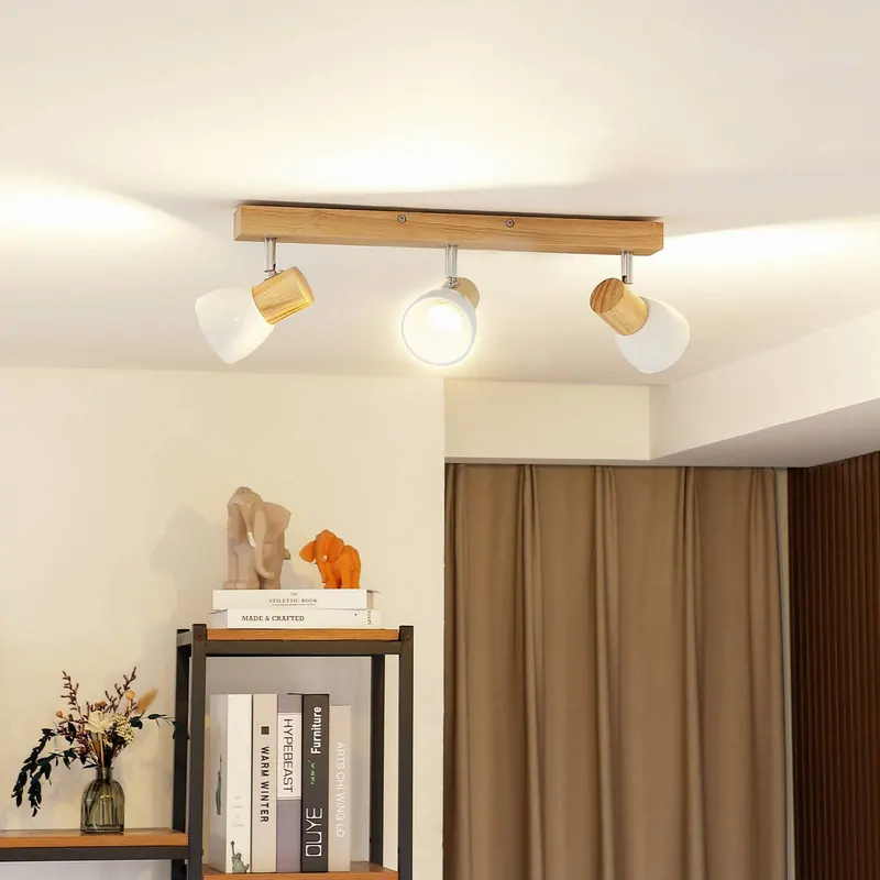 Lampa sufitowa Lindby Thorin, 47 cm, 3-punktowa, biały, drewno, E14