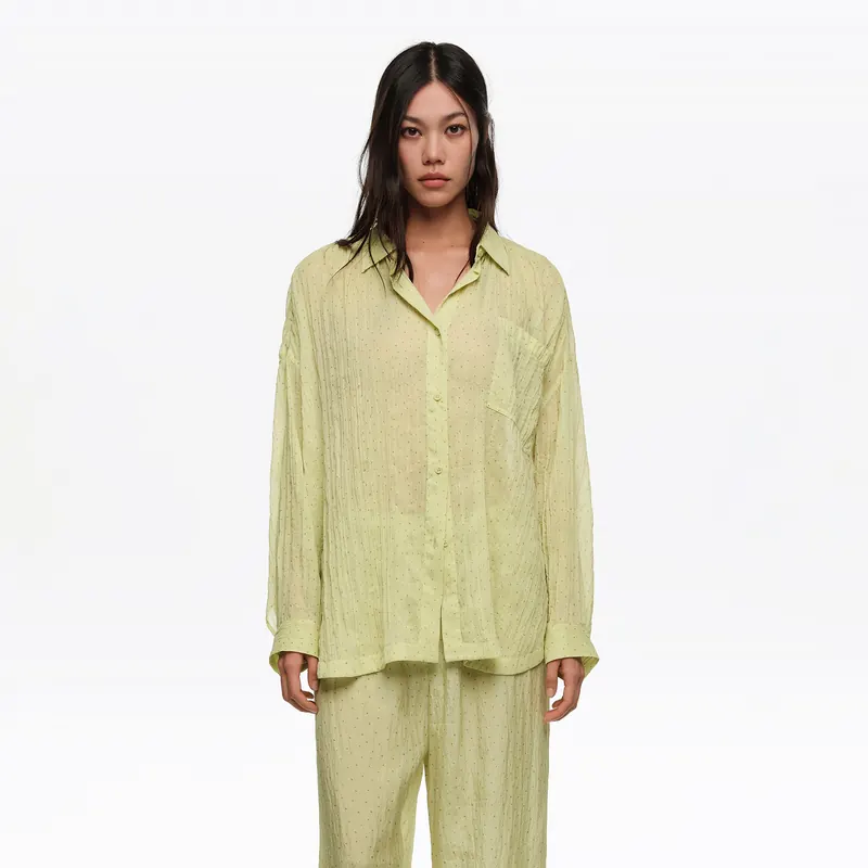 Koszula oversize plisowana Dots mini oliwkowa