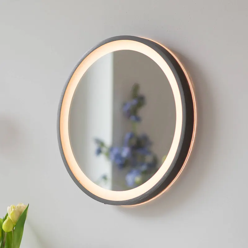 Lustro ścienne LED VIDRO, szare, Ø 36 cm, powerbank, przełącznik