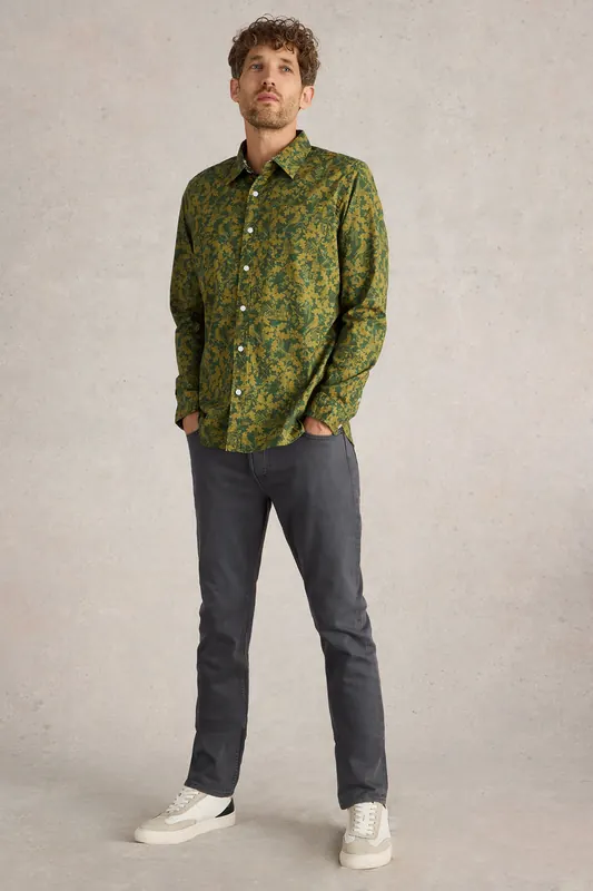 White Stuff Hawthorn Bird Printed Shirt Green Multi Maat: S | Casual Overhemden Outlet | Heren | Groen