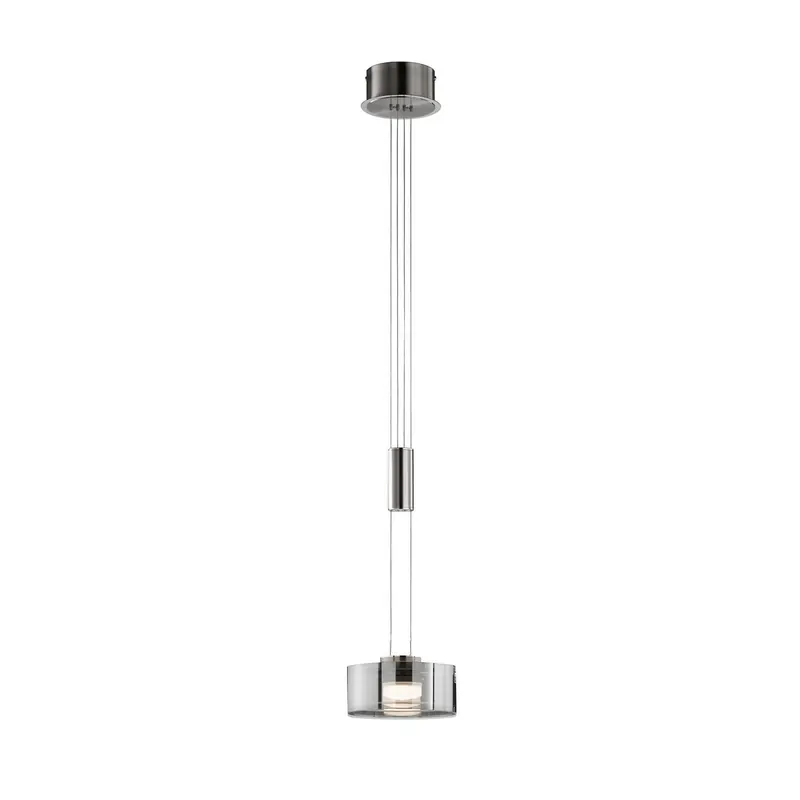 Żyrandol LED LAVIN, nikiel/dym, Ø 20 cm, metal/szkło ściemniane