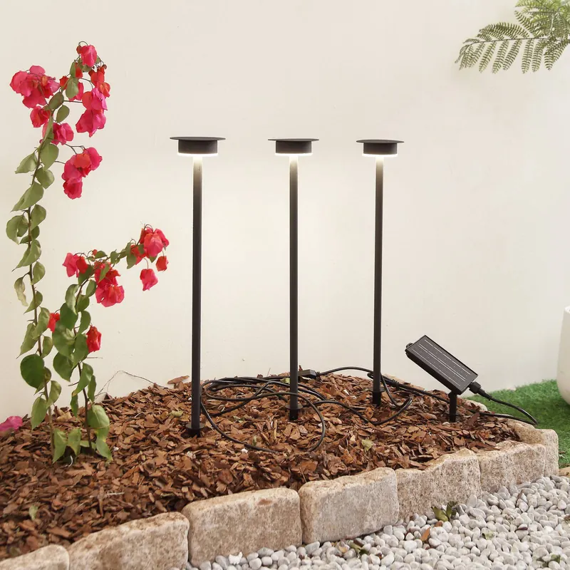 Lindby lampa solarna LED Lyris, zestaw 3 szt., czarny, aluminium, 3000 K