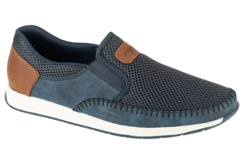 Rieker Moccasins 11954-14, Męskie, Granatowe, półbuty, skóra zamszowa, rozmiar: 44