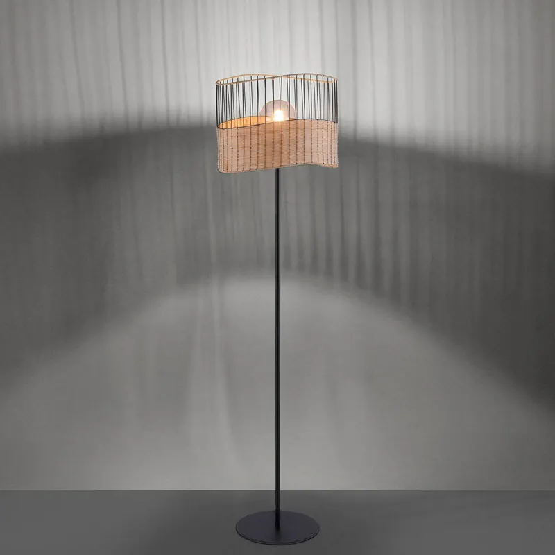 Lampa podłogowa Reed z drewna i metalu