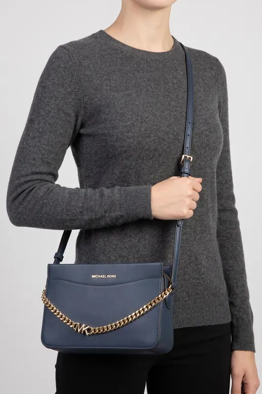 Michael Kors Large Leather Chain Swag Crossbody Navy Maat: OS | Handtassen Outlet | Dames | Blauw