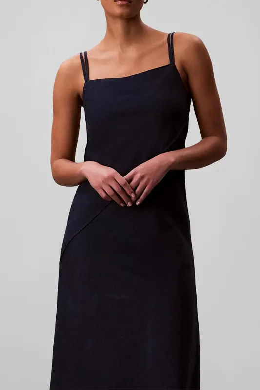 Calvin Klein Bias Cut Soft Denim Dress Uptown Blue Maat: XXL | Midi Jurken Outlet | Dames | Blauw