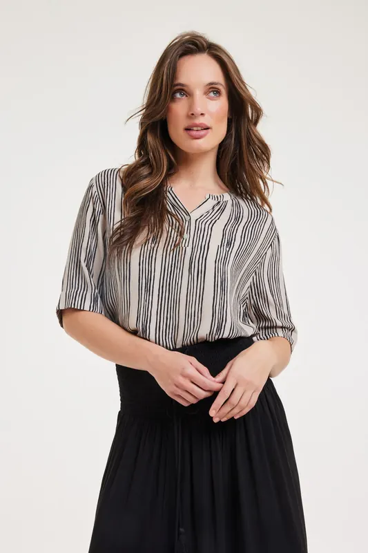 DIDI Blouse Vaya Feather Grey Wavy Print Maat: 38 | Blouses Outlet | Dames | Zwart