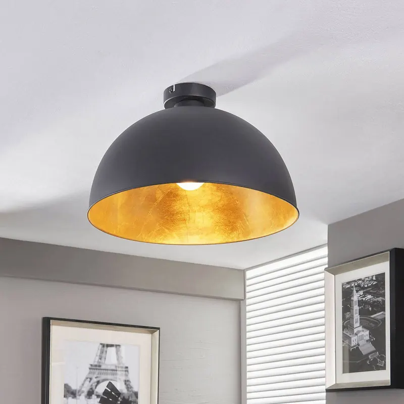Lampa sufitowa Lindby Lya, Ø 40 cm, czarno-złota, metalowa