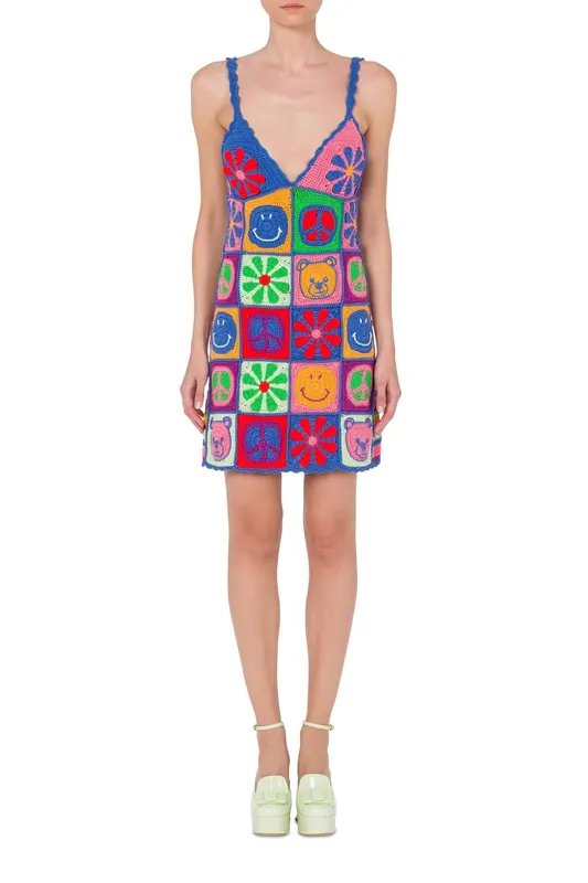 Moschino  Symbols Crochet Dress Multicolor Maat: 42 | Maxi Jurken Outlet | Dames | Blauw