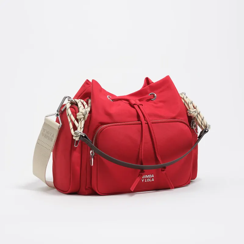 Torebka bucket Pocket średnia nylon czerwona