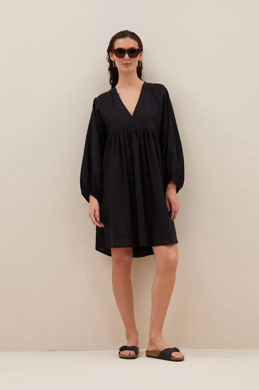 By-Bar Philou Chambric Dress Jet Black Maat: S | Blousejurken Outlet | Dames | Zwart