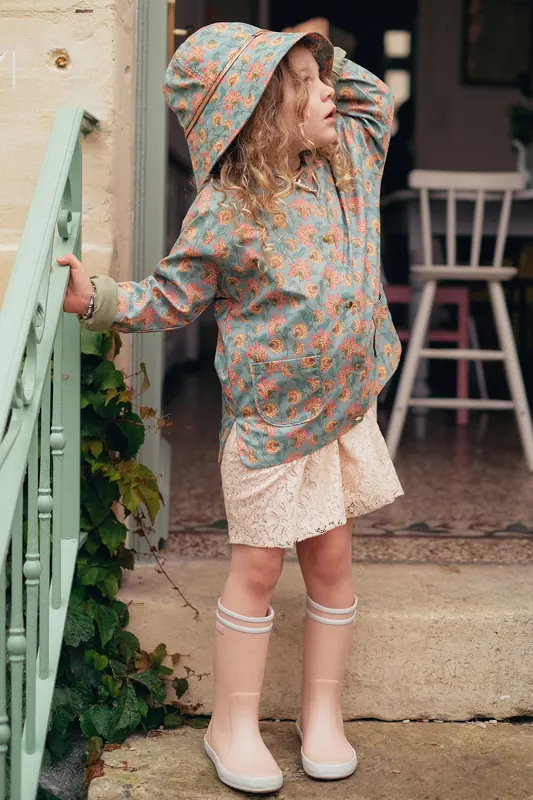 Louise Misha Raincoat Manoukia Turquoise Flowers Maat: 3M | Jassen Outlet | kids | Blauw