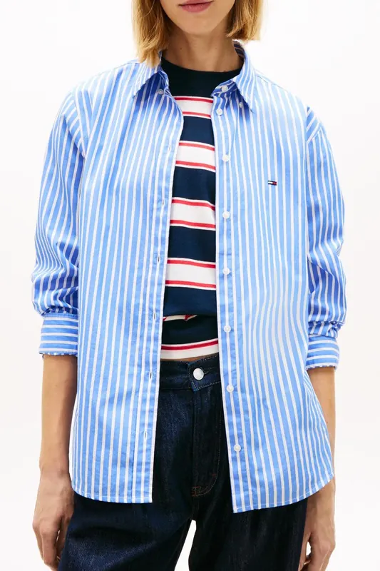 Tommy Hilfiger Tjw Regular Poplin Shirt Empire Blue/stripe Maat: M | Overhemden Outlet | Dames | Blauw