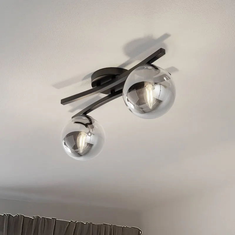 Lampa sufitowa OPUS, długość 60 cm, dymny szary/czarny, 2-punktowa.