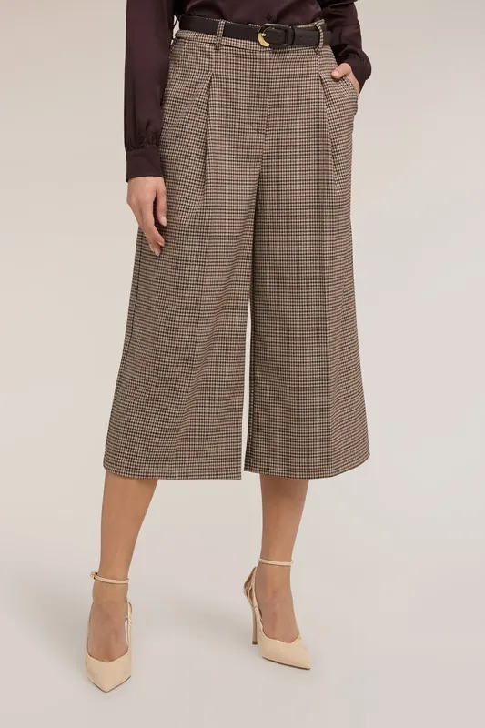 Motivi Cropped Trousers In Yarn-dyed Check Fantasy Brown Maat: 34 | Pantalons Outlet | Dames | Bruin