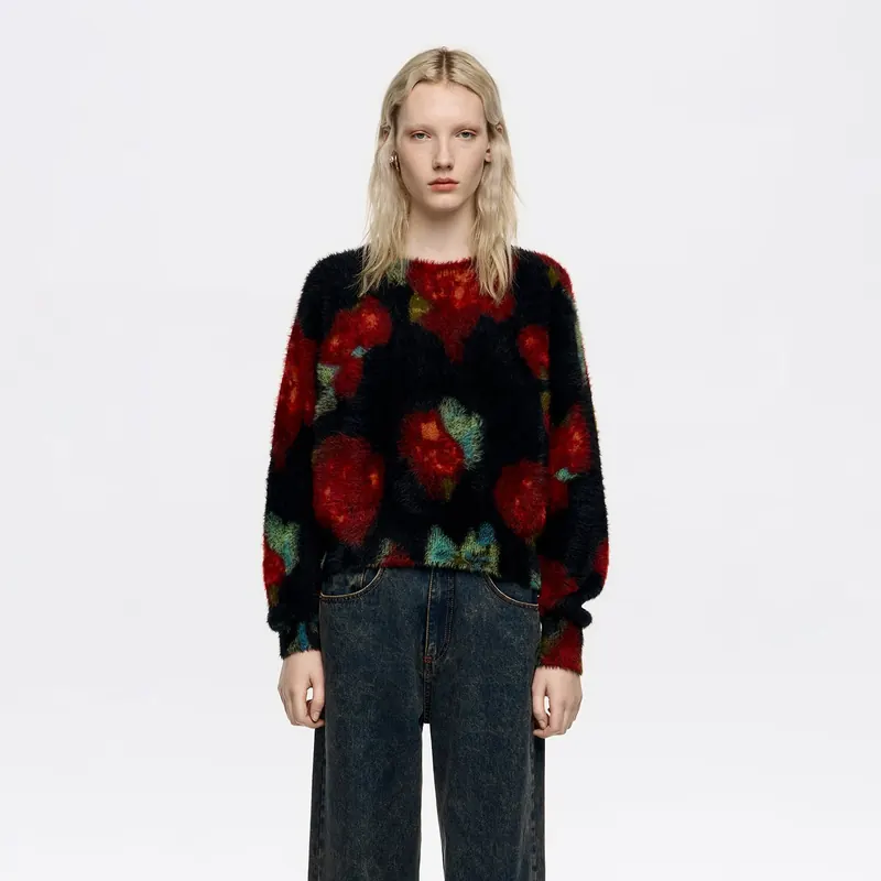 Sweter balloon sztuczne futerko Ribbon Roses czarny
