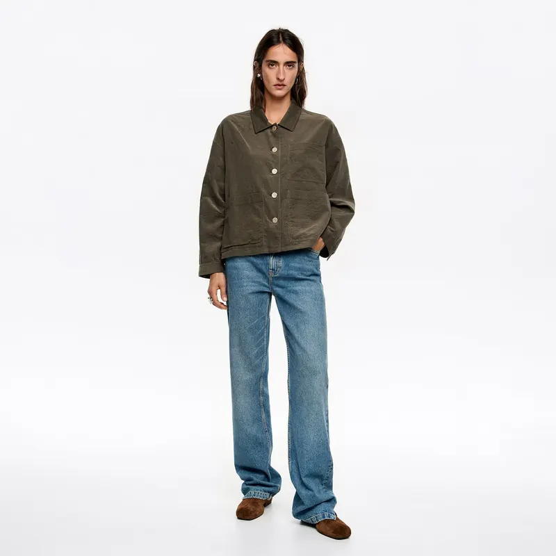 Kurtka denim prosta kość khaki