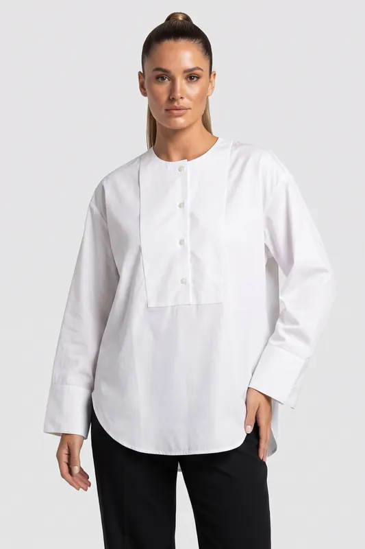 ARKET Isobel Bib Blouse Poplin White Maat: 38 | Longsleeves Outlet | Dames | Wit