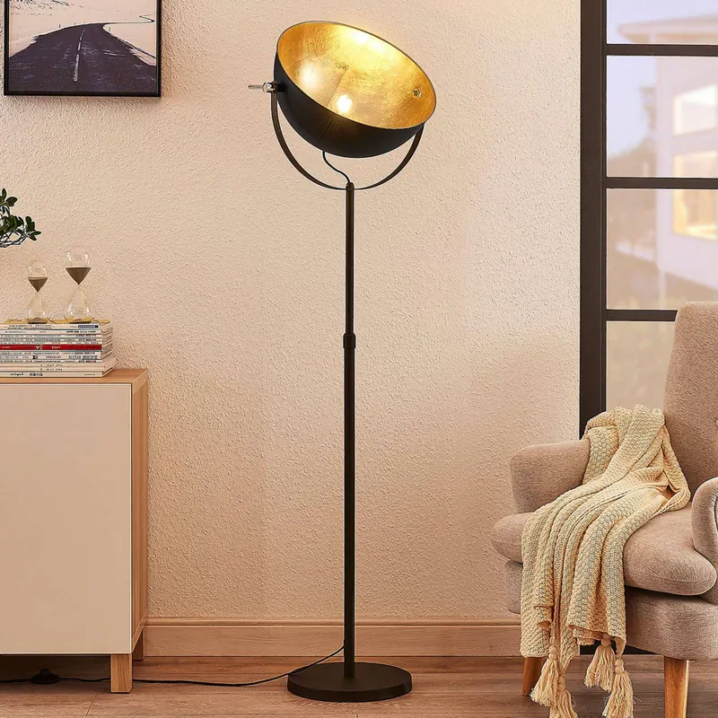 Lampa stojąca Lindby Muriel, 1-punktowa, czarny/złoty, metal