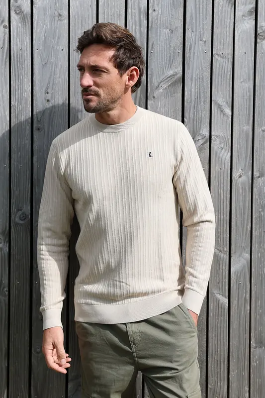 Kultivate Kn Vertical Moonbeam Maat: M | Sweaters Outlet | Heren | Beige