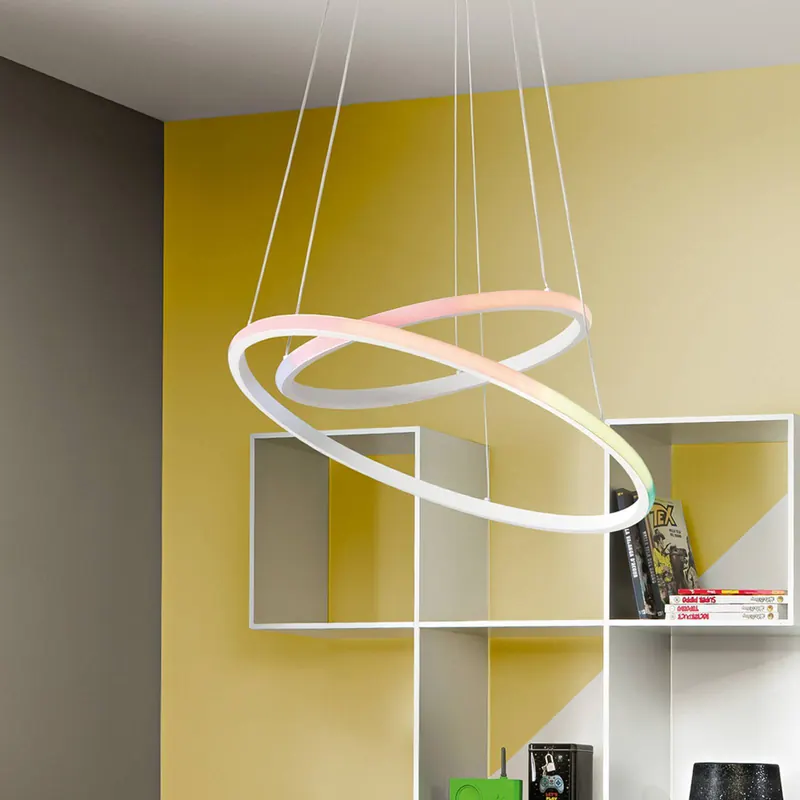 Lampa wisząca LED Axis, Ø 60/40 cm, biała, metal, CCT, RGB