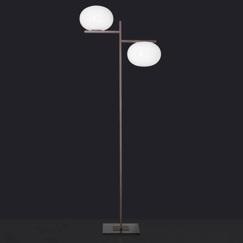 Oluce Lampa stojąca Alba, brąz, biała, 2-punktowa, szkło, metal