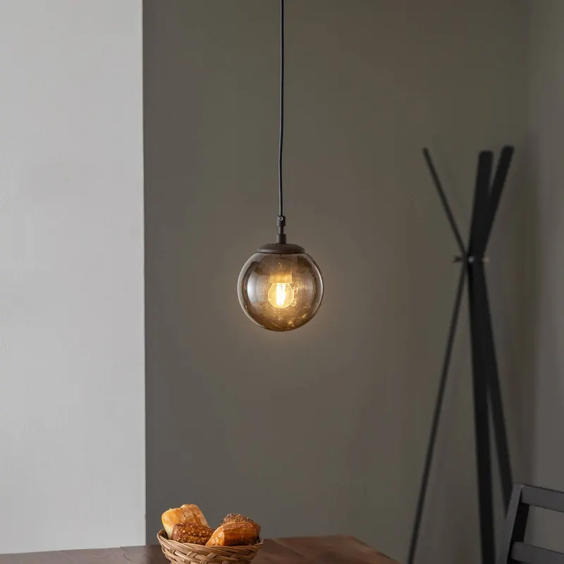Lampa wisząca Efe 2155, klosz z dymionego szkła, Ø15cm