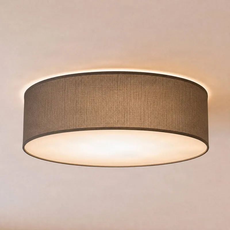 Lampa sufitowa Marshall, szara, Ø 50 cm, metal/rattan