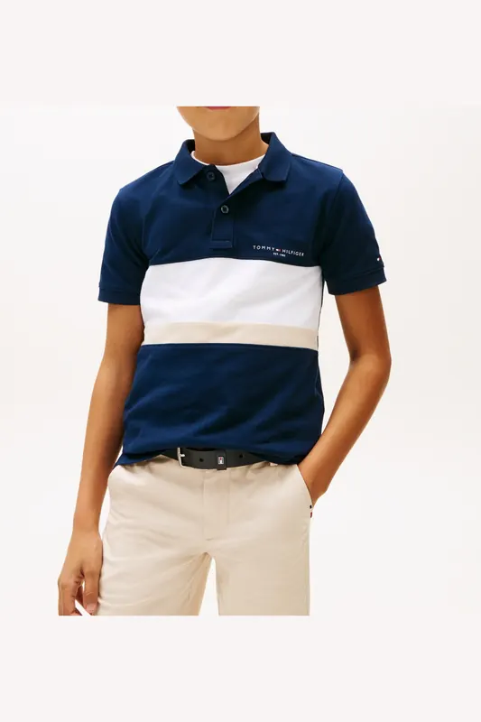 Tommy Hilfiger Boys Mini Embroidered Polo Dark Night Navy Colourblock Maat: 5 | Overhemden Outlet | Unisex | Beige