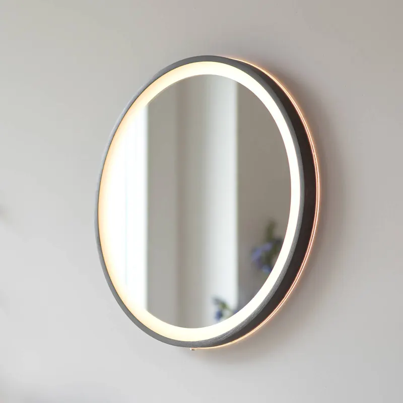 Lustro ścienne LED VIDRO, szare, Ø 46 cm, powerbank, przełącznik