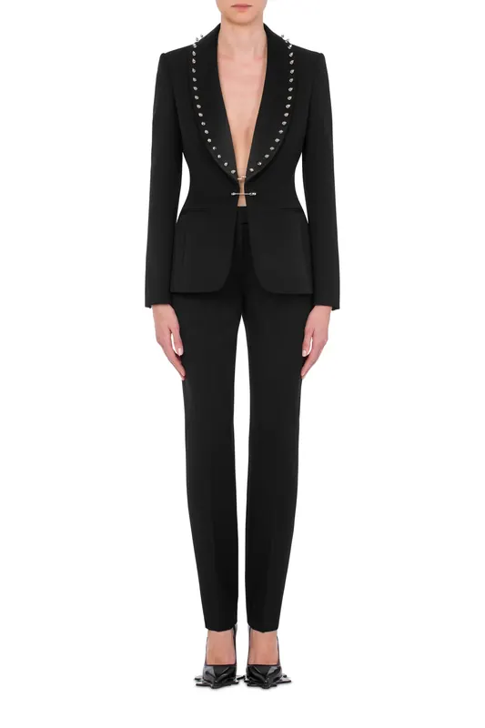 Moschino Gabardine Jacket With Studs Punk Couture Black Maat: 40 | Blazers Outlet | Dames | Zwart