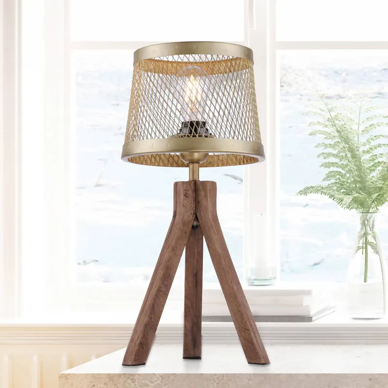 Drewniana lampa stołowa Frederik, trójnóg