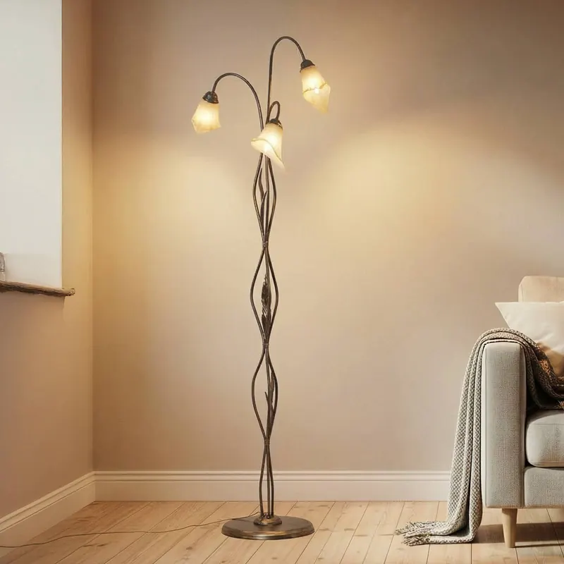 Lampa stojąca Alga, 3-punktowa, żelazo, szkło, Florentyna