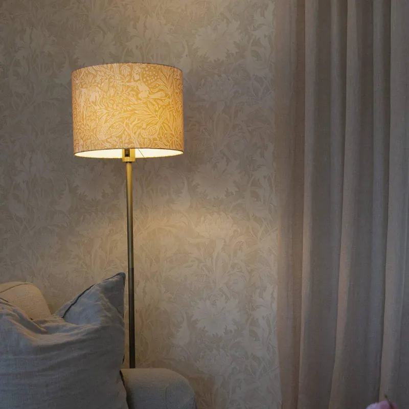 Lampa stojąca Amy, żółta/złota, wysokość 150 cm, tekstylna, E27