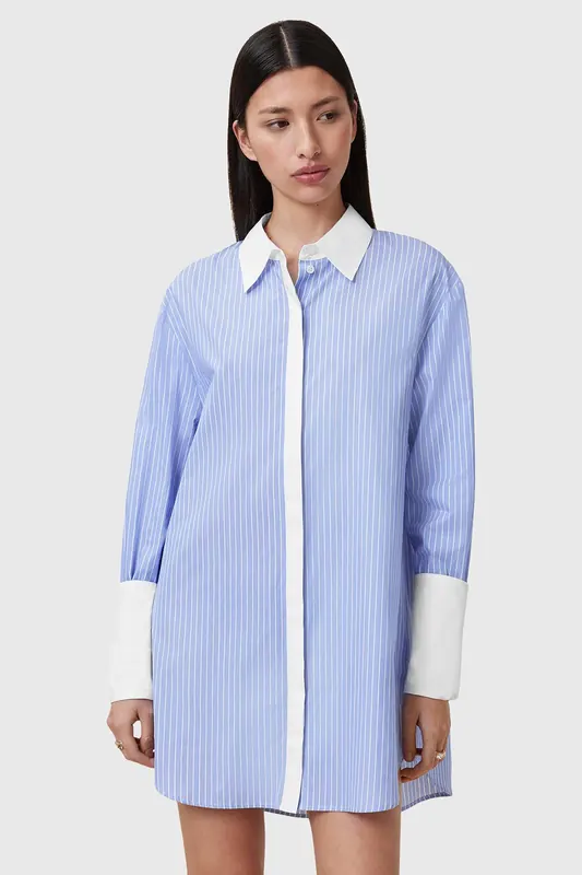 AllSaints Alber Stripe Dress Blue/white Maat: 10 | Blousejurken Outlet | Dames | Blauw