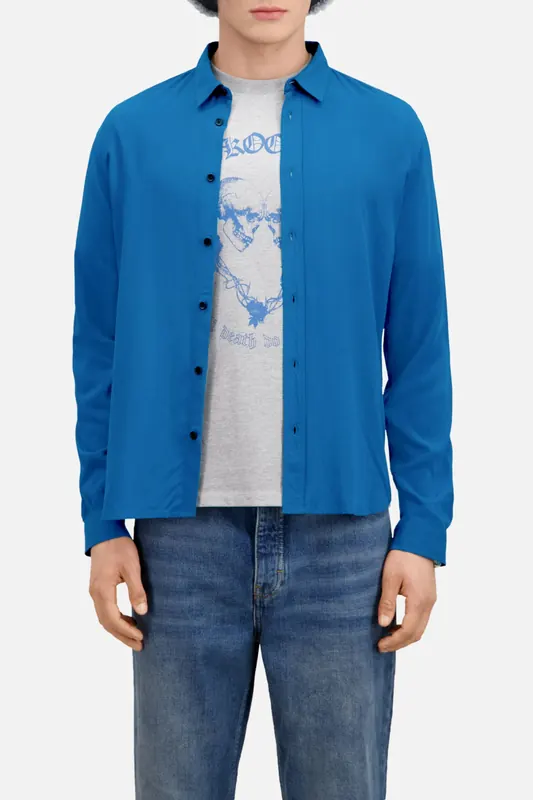 The Kooples Long Sleeve Shirt With Classic Collar Medium Blue Maat: S | Casual Overhemden Outlet | Heren | Blauw