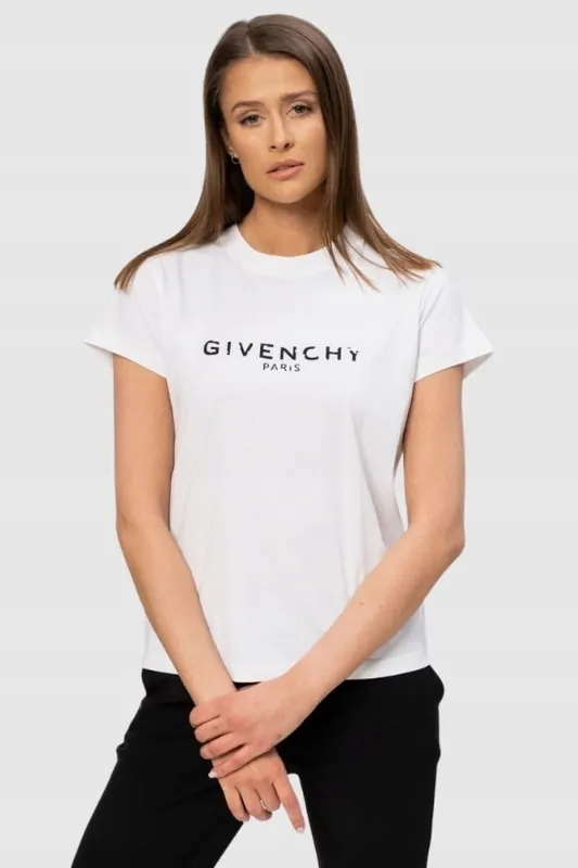 Givenchy Biały t-shirt damski z czarnym logo vintage L