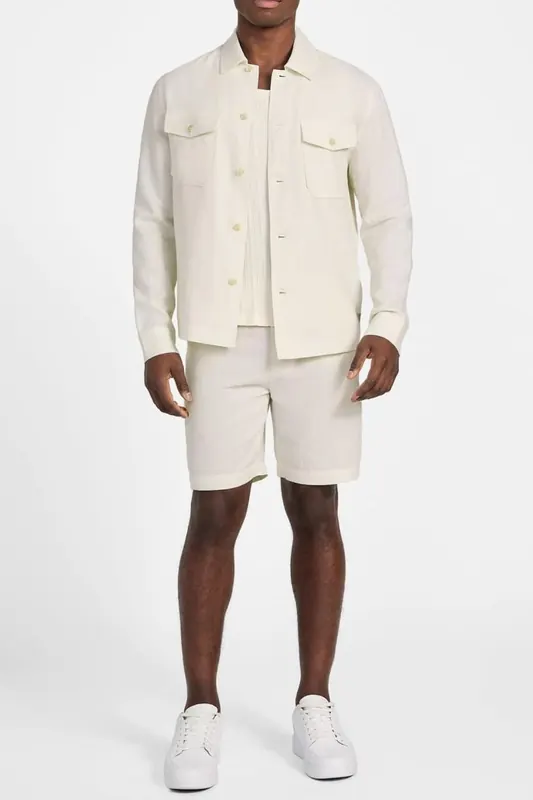 GUESS  Eco Fletcher Linen Over Pearl White Multi Maat: XL | Casual Overhemden Outlet | Heren | Wit