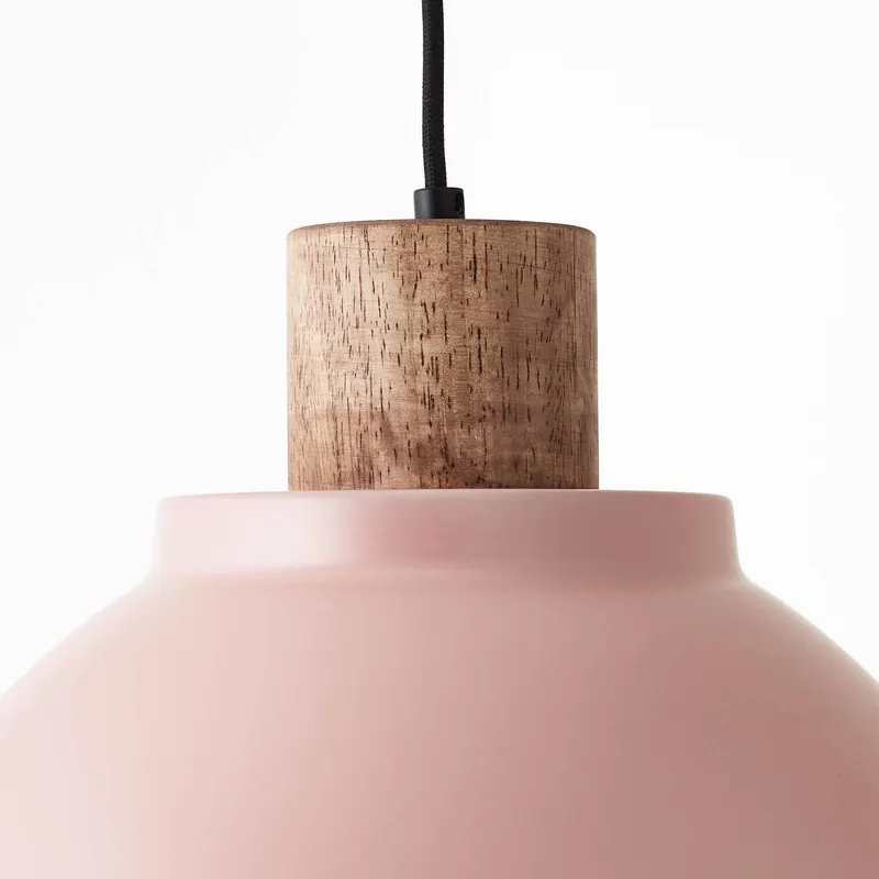 Lampa wisząca Erena drewniany detal, jasnoróżowa